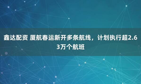 鑫达配资 厦航春运新开多条航线，计划执行超2.63万个航班